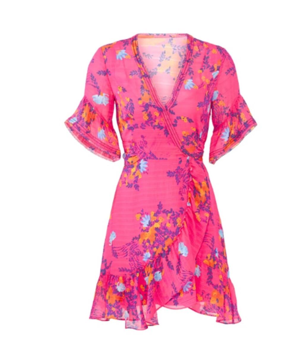 Tanya Taylor Brandy Wrap Floral Hot Pink Silk Dress